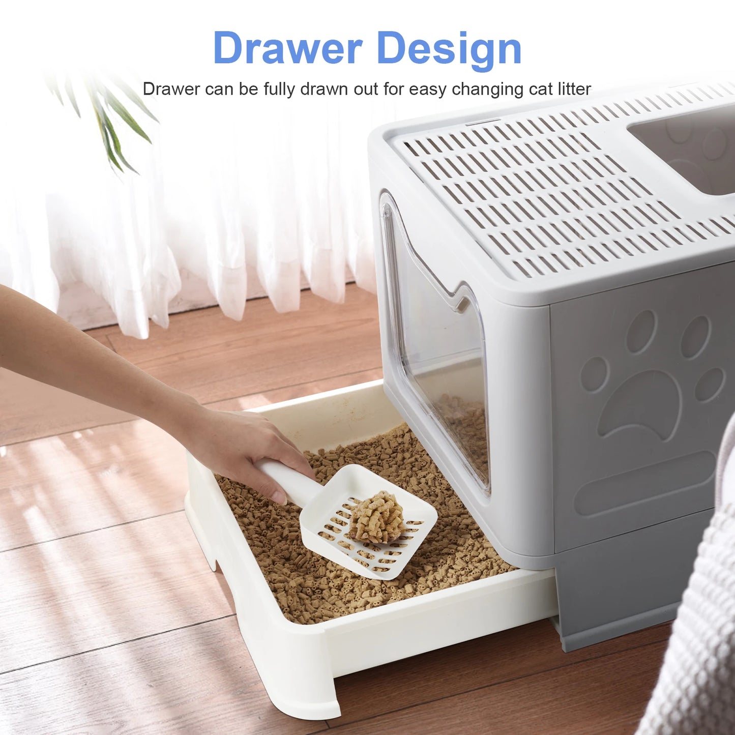 XXL Foldable Cat Litter Box with Front Entry and Top Exit Tray