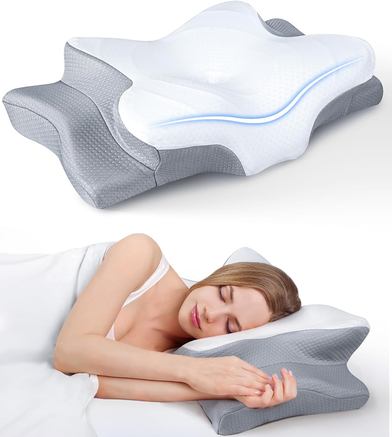 Almohada ergonómica premium de espuma viscoelástica refrescante para soporte cervical
