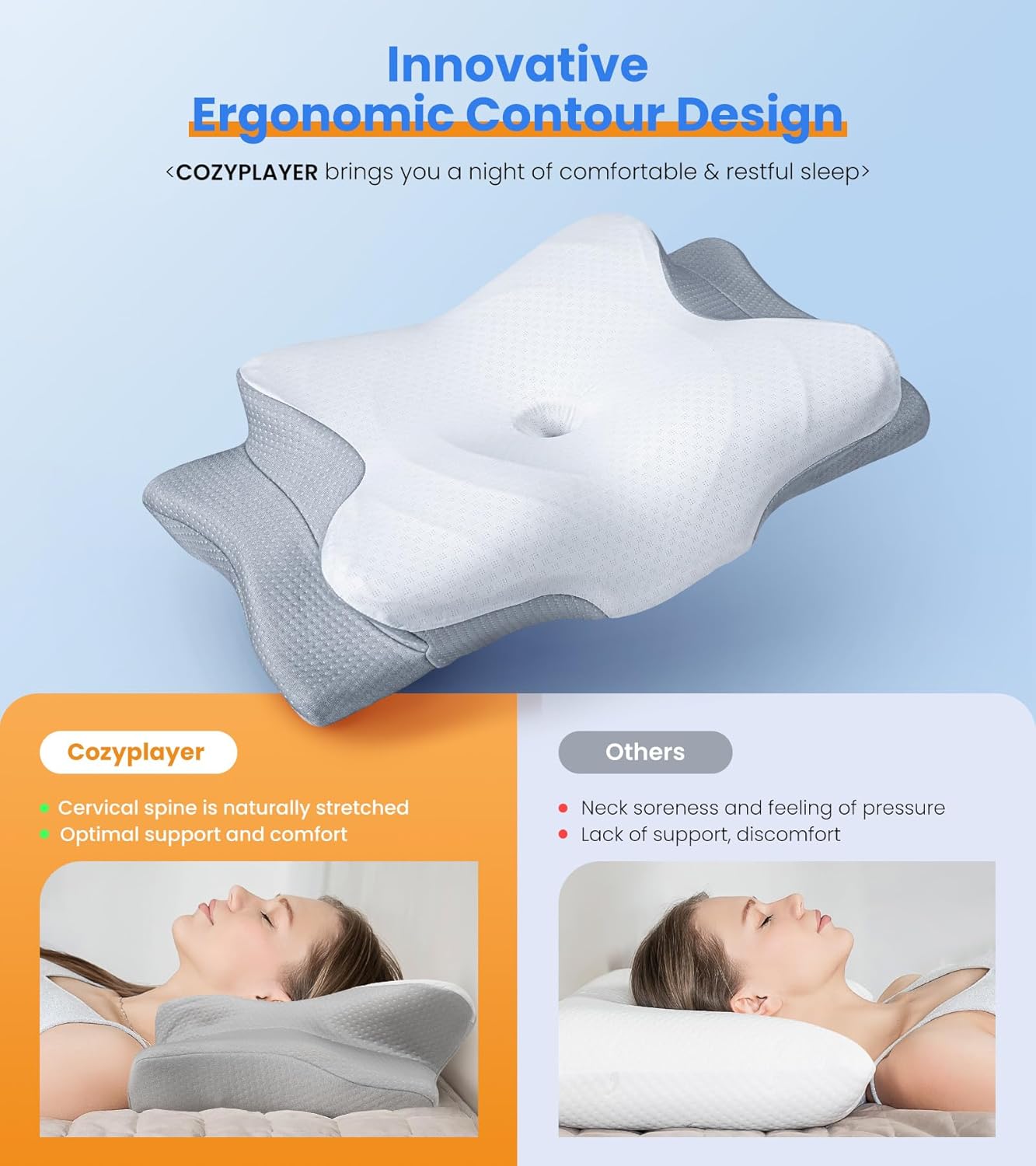 Almohada ergonómica premium de espuma viscoelástica refrescante para soporte cervical