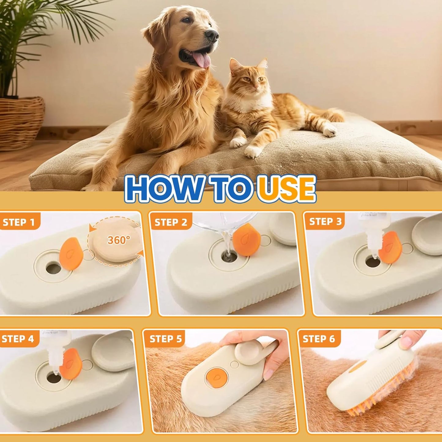4 in 1 Cat Steam Brush for Shedding, Rechargeable Steam Pet Brush for Dog and Cat, Anti-Static, Massage, Cleaning, Shedding & Combing All in One!(Brown)