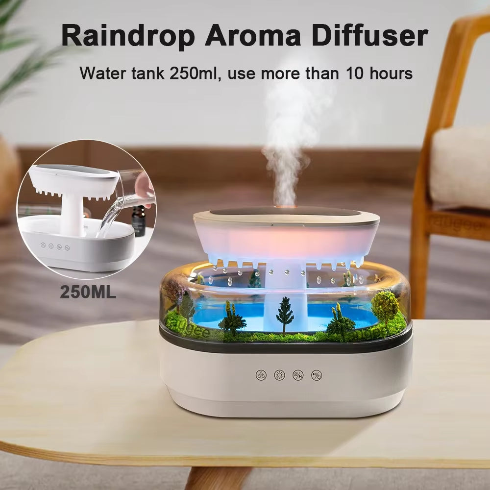 New Aroma Humidifier Raindrop Air Humidifier Colorful Atmosphere Light White Noise Music Essemtial Home Oil Fragrance Diffuser